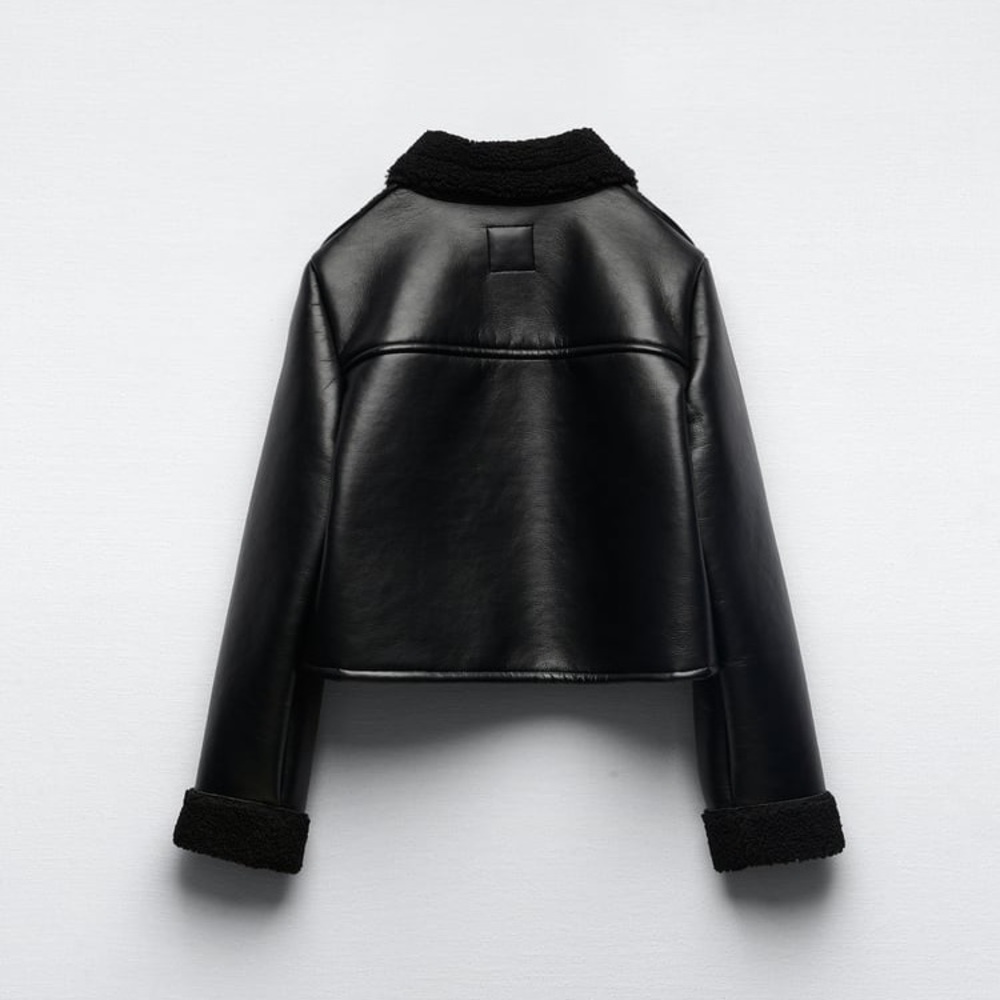 Zara Faux Leather Lined with Faux Shearling Jacket - Picture 8 of 16